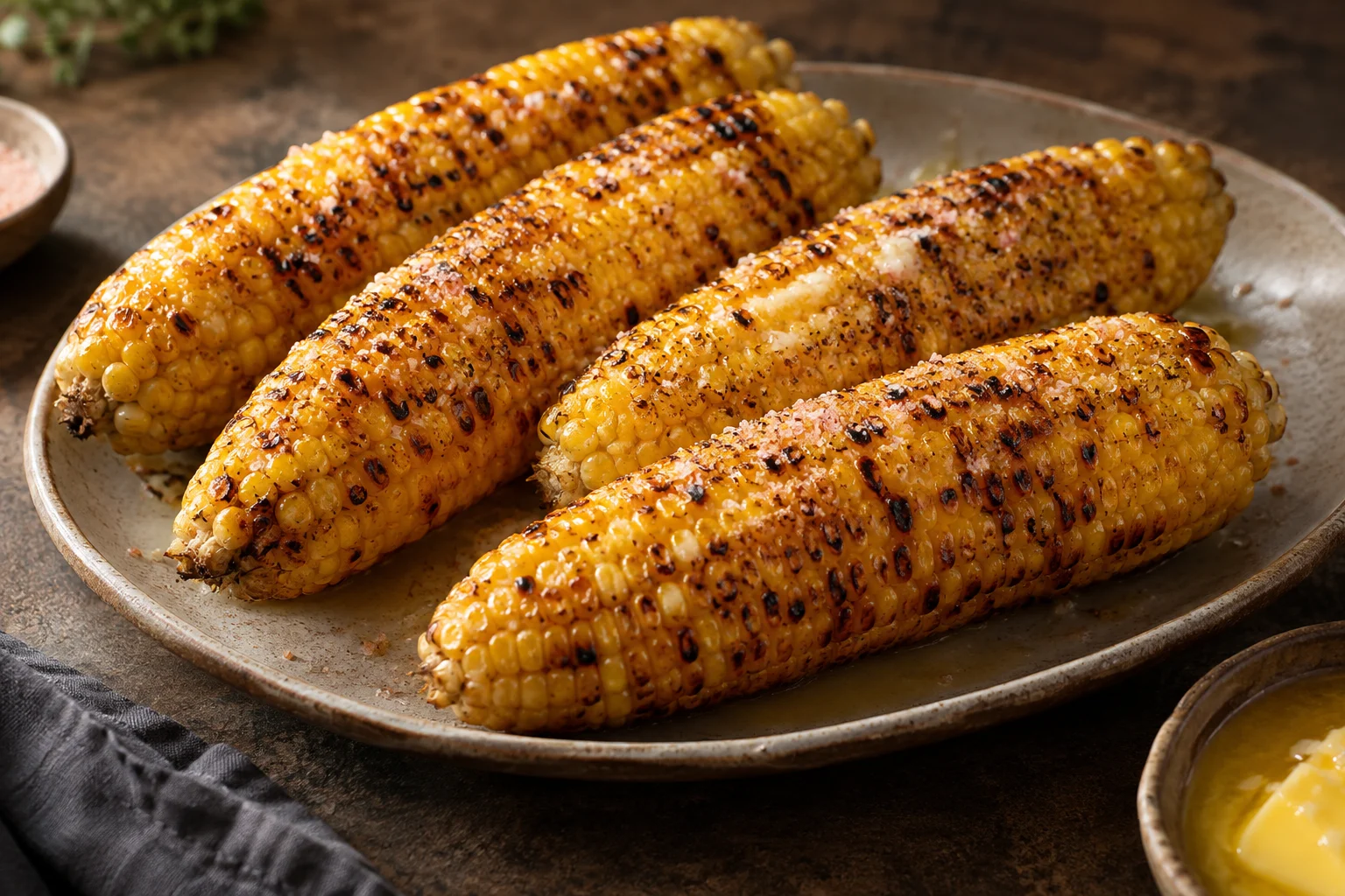 Grilled corn with a light seasoning