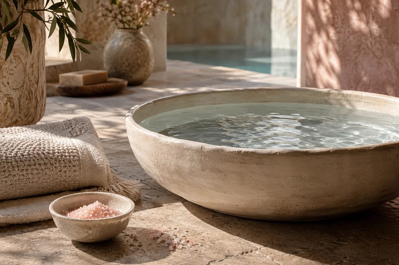 Salt soak setup with a ceramic basin