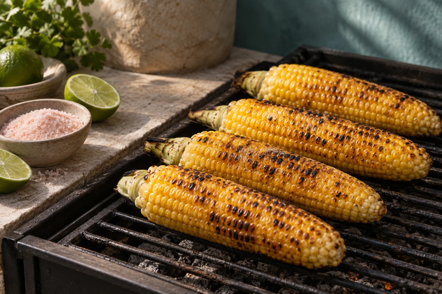 Grilled corn with lime & pink salt