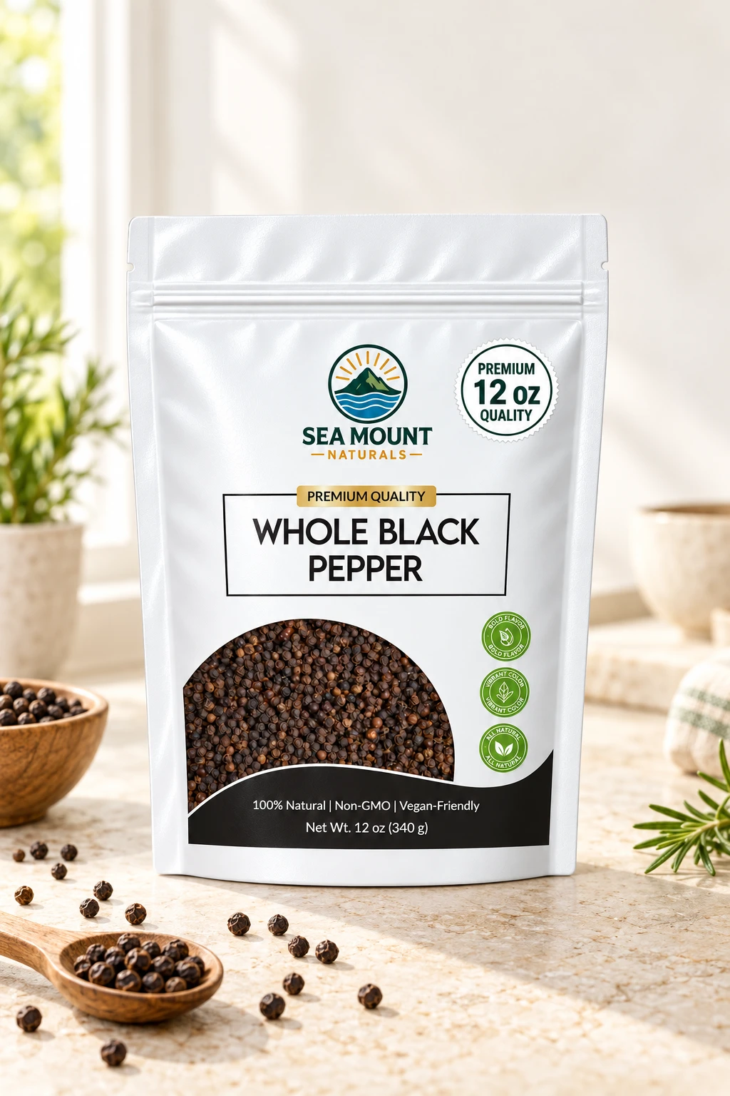 Whole Black Pepper — Whole peppercorns, 12 oz