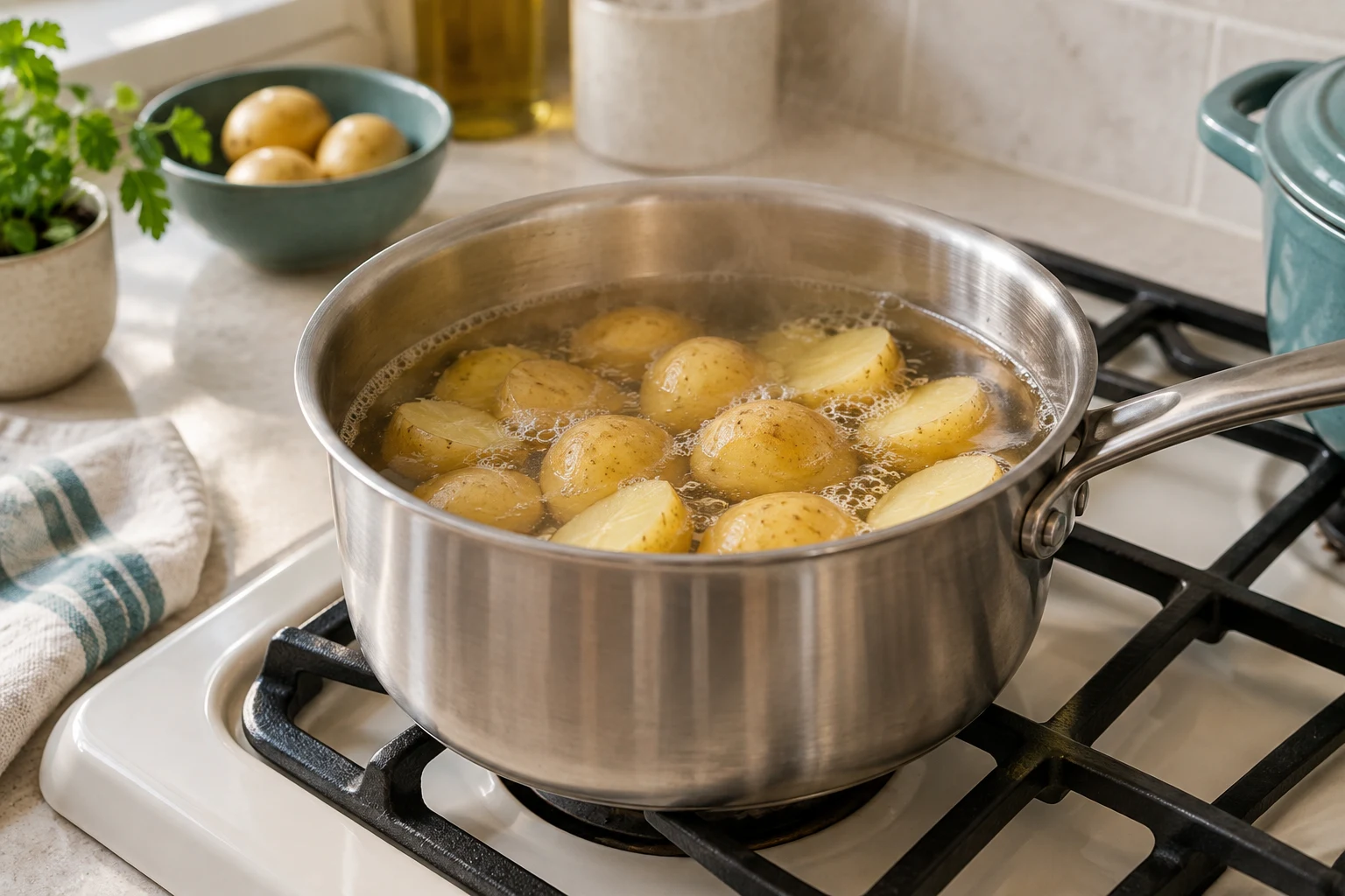 Simmer the potatoes