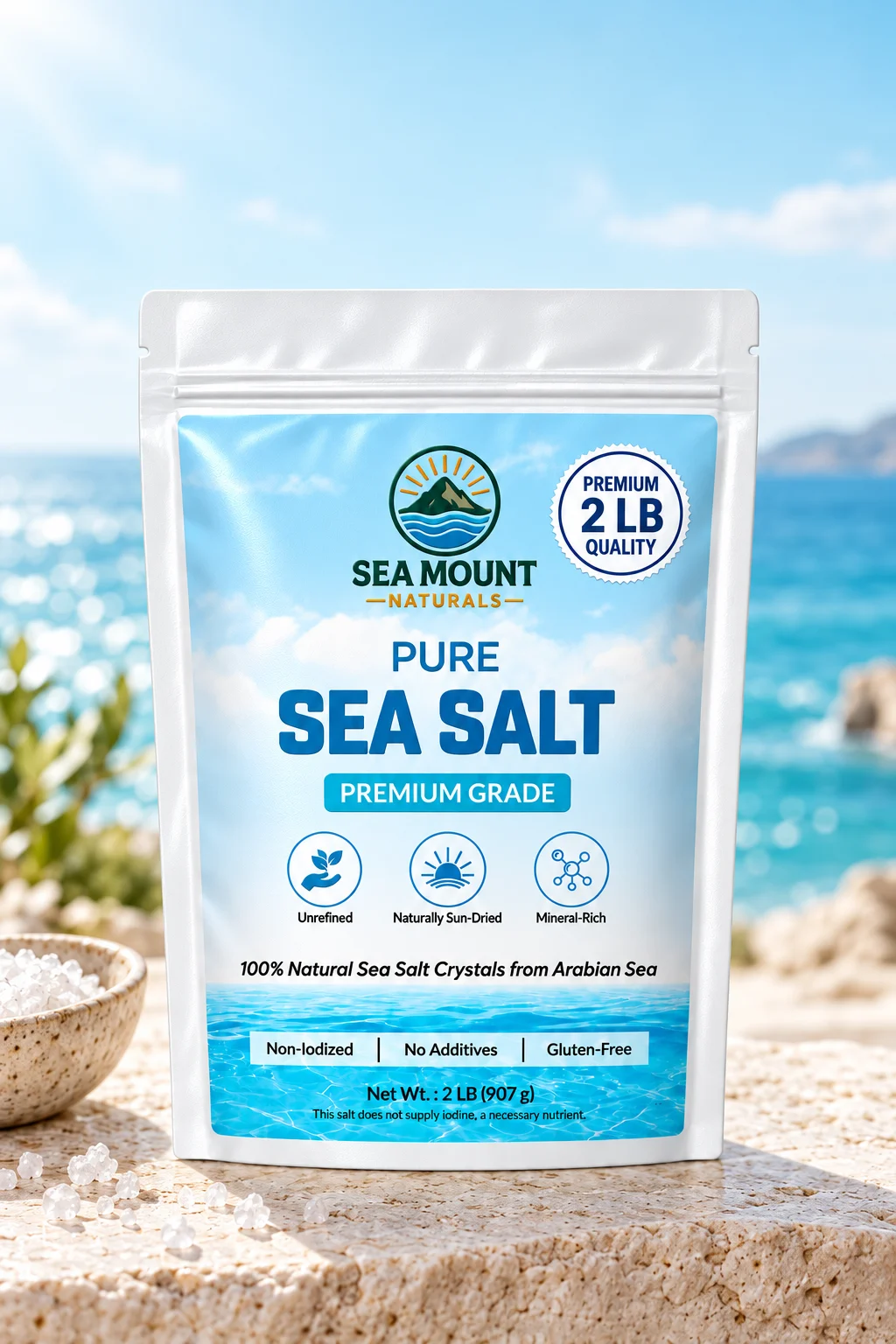 Pure Sea Salt in a bright editorial setting