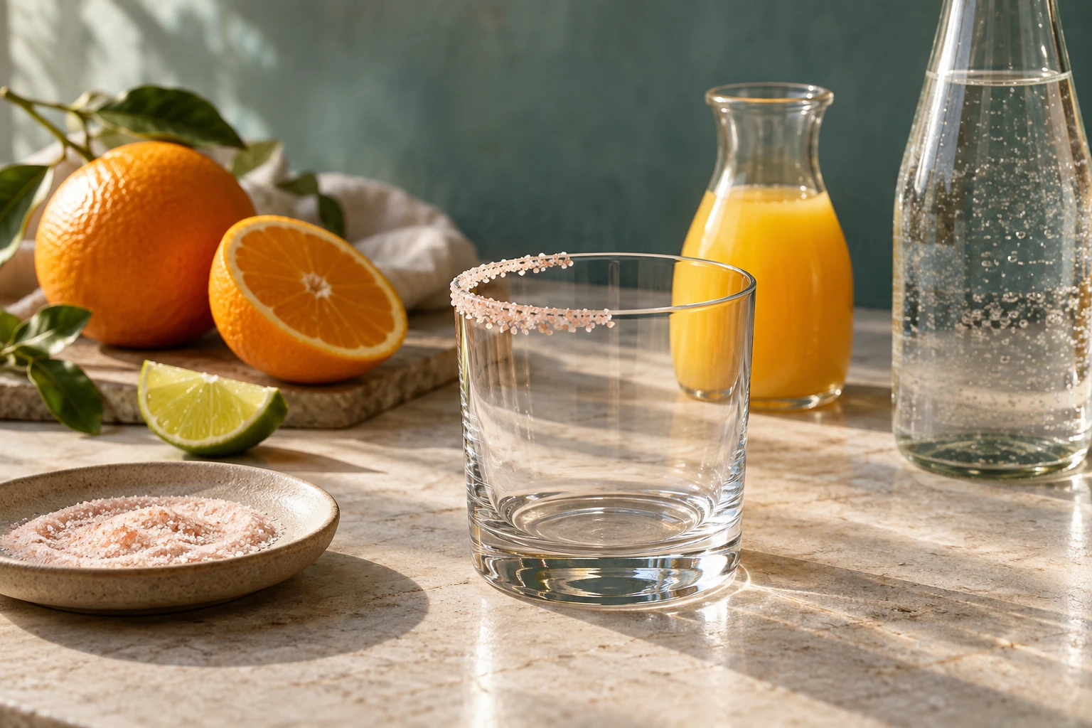 Ingredients and equipment for preparing a citrus salt rim